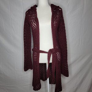 Vintage Abercrombie & Fitch Crochet Duster Cardigan, Maroon, Medium